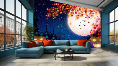 ハロウィン　かぼちゃ　紅葉　背景 Wall mural